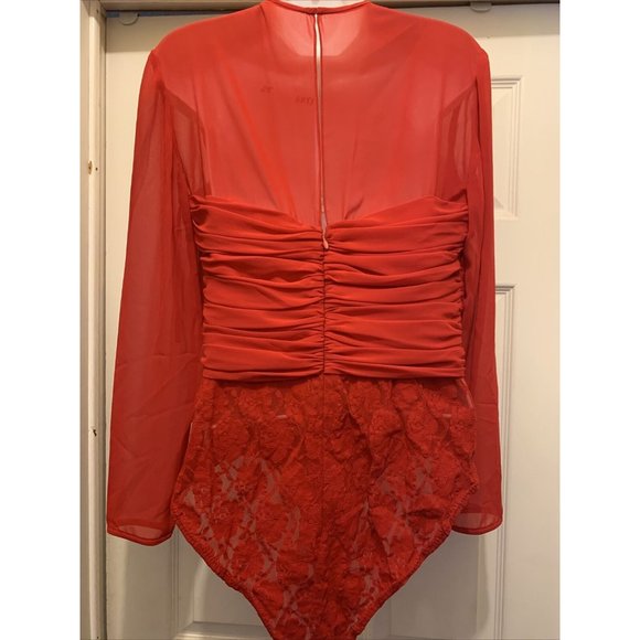 Vintage 80s A.J. Bari Red lace bodysuit blouse Leotard size 10 - Picture 4 of 7